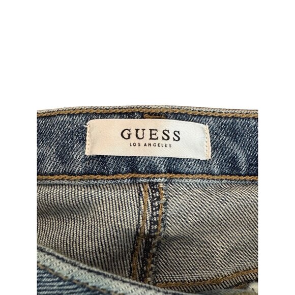 Guess Mid Rise Skinny Jeans Womens Size 29 Blue Distressed Graffiti Print Denim - Picture 6 of 11